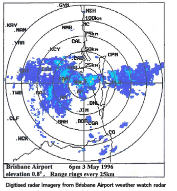 May 1996 Flood: Brisbane airport weather radar 3 May